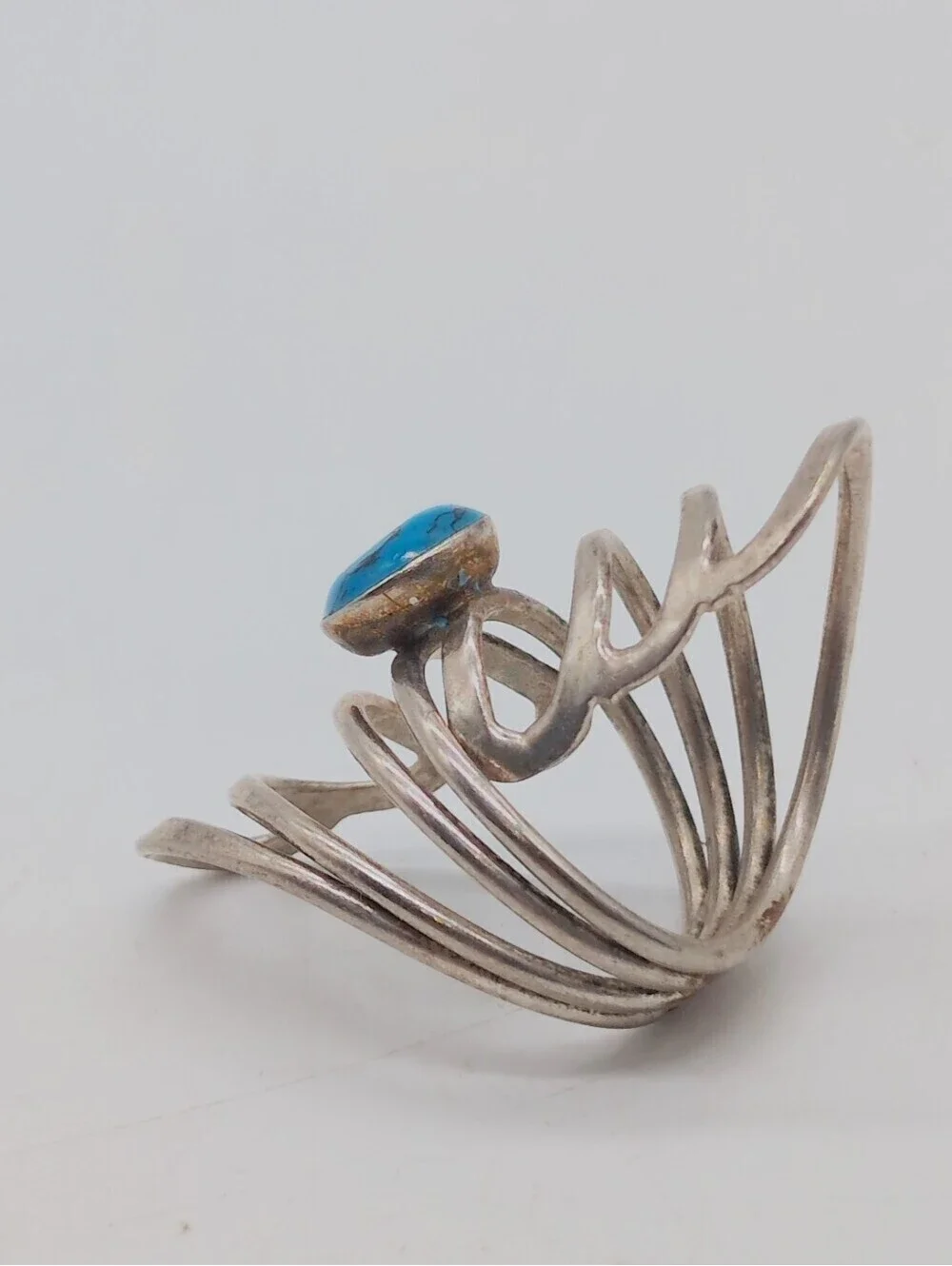 Turquoise Stone 925 Sterling Silver Spiral Bohemian Sz 6.25 Cocktail Ring 43mm